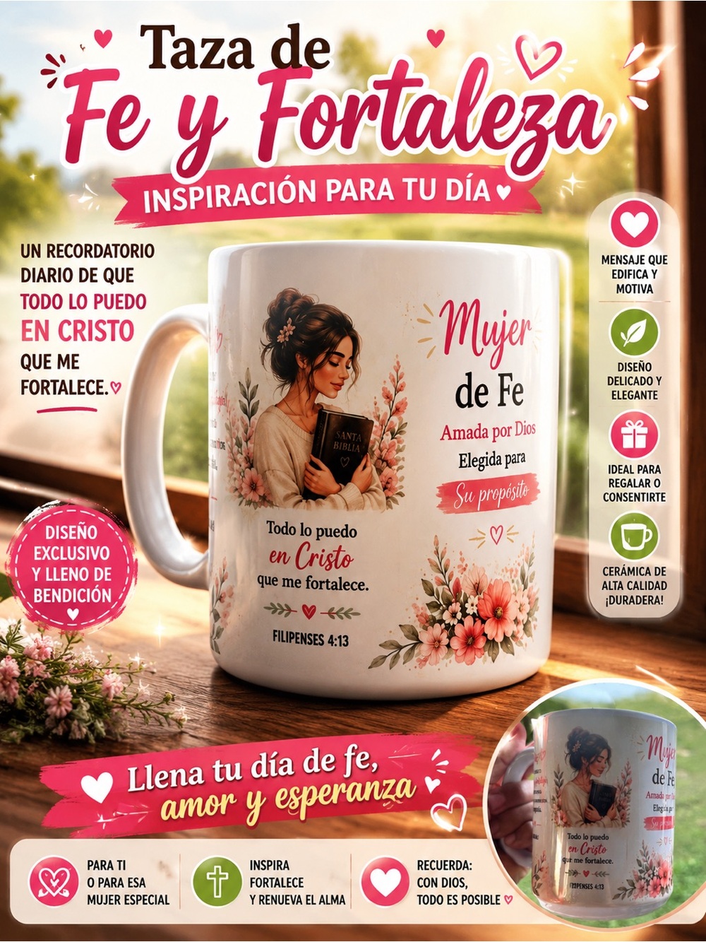Mug - Mujer de Fe Inspirational Ceramic Mug in White